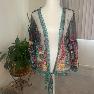 RACHEL ZOE: New, sheer black mesh open top w/ flower appliques. One size.